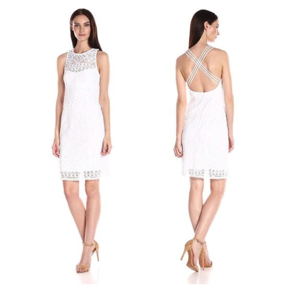 Nanette Lepore Antique Lace Open Back Cocktail Dress Size 8 Ivory Romantic Shift